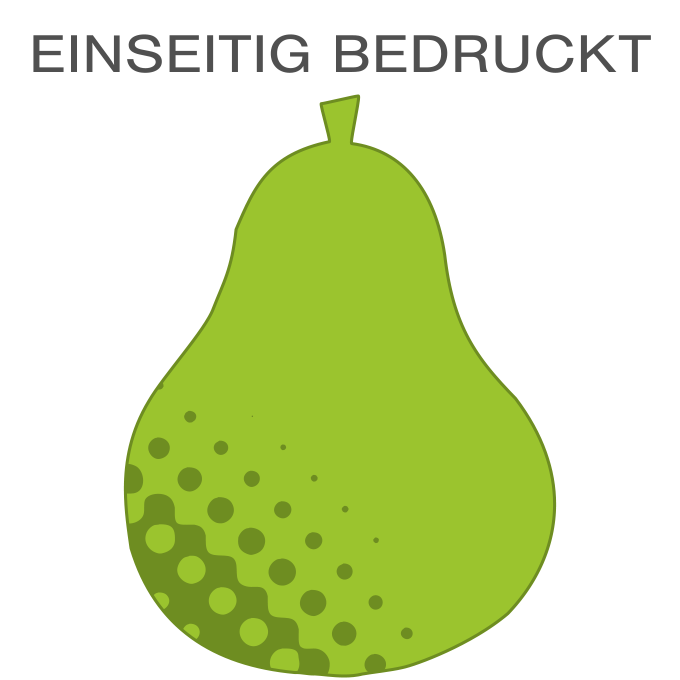 Hochwertige Fassadenfolie in Birne-Form konturgeschnitten <br>einseitig 4/0-farbig bedruckt