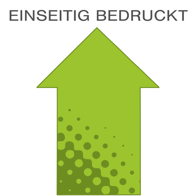 Hochwertige Fassadenfolie in Pfeil-Form konturgeschnitten <br>einseitig 4/0-farbig bedruckt