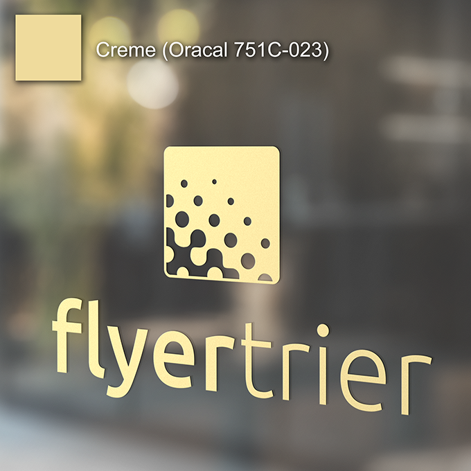 Plottfolie in Creme (Oracal 751C-023) mit freier Wunsch-Kontur<br>montagefertig inkl. Übertragungstape für Schriften und Zeichen