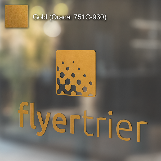 Plottfolie in Gold (Oracal 751C-930) mit freier Wunsch-Kontur<br>montagefertig inkl. Übertragungstape für Schriften und Zeichen