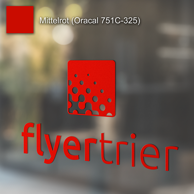 Plottfolie in Mittelrot (Oracal 751C-325) mit freier Wunsch-Kontur<br>montagefertig inkl. Übertragungstape für Schriften und Zeichen