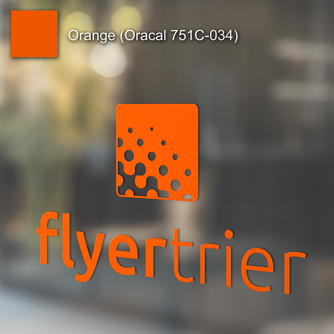 Plottfolie in Orange (Oracal 751C-034) mit freier Wunsch-Kontur<br>montagefertig inkl. Übertragungstape für Schriften und Zeichen
