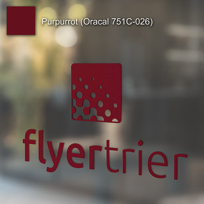 Plottfolie in Purpurrot (Oracal 751C-026) mit freier Wunsch-Kontur<br>montagefertig inkl. Übertragungstape für Schriften und Zeichen