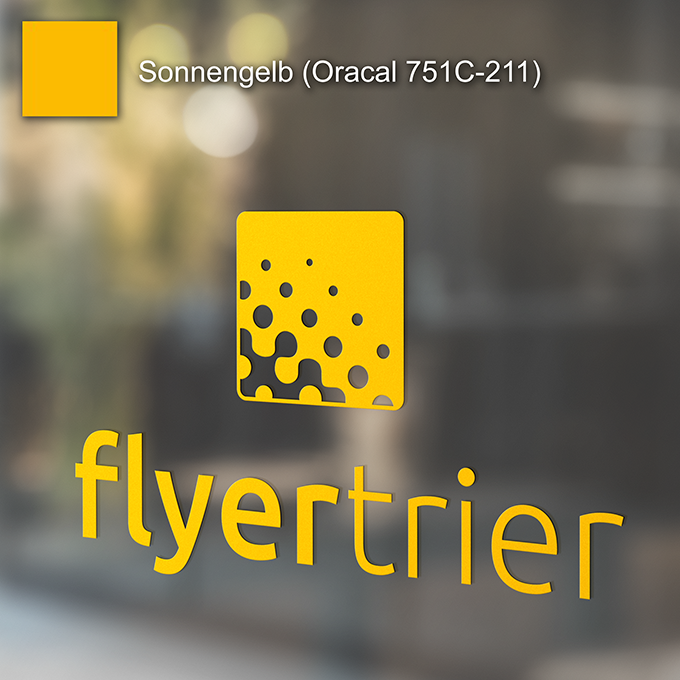 Plottfolie in Sonnengelb (Oracal 751C-211) mit freier Wunsch-Kontur<br>montagefertig inkl. Übertragungstape für Schriften und Zeichen